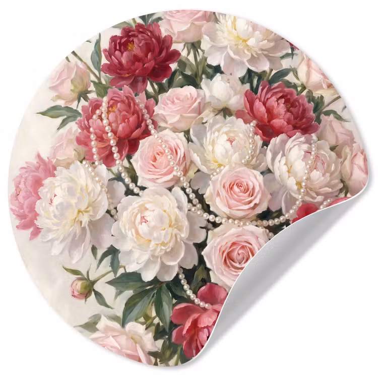 Behangcirkel - Bloemen - Parels - Romantiek - Klassiek - Roze — 1