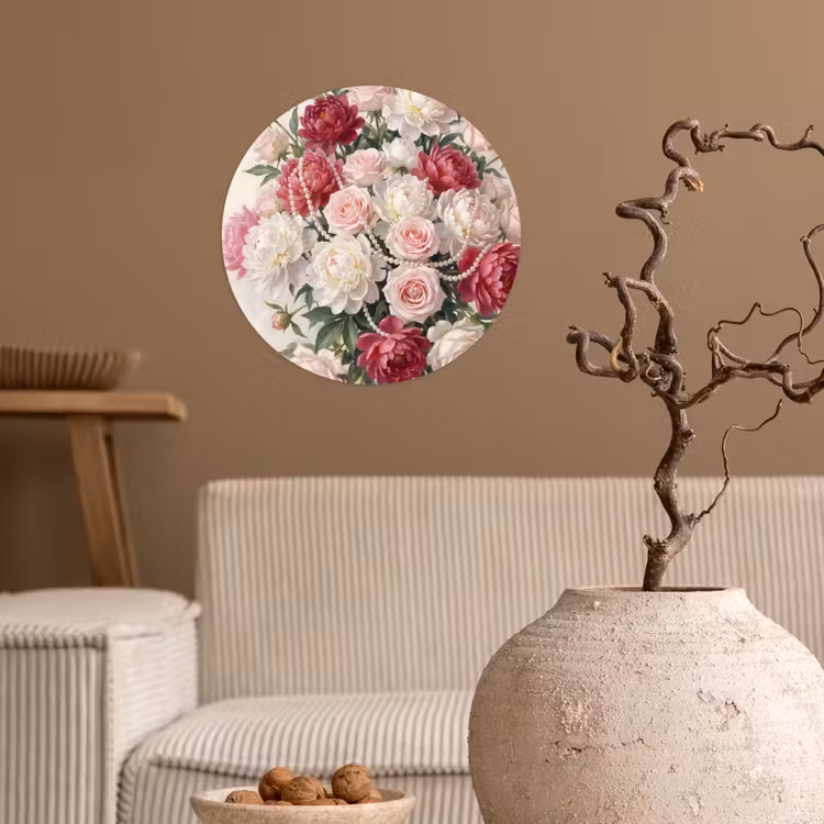 Behangcirkel - Bloemen - Parels - Romantiek - Klassiek - Roze — 2