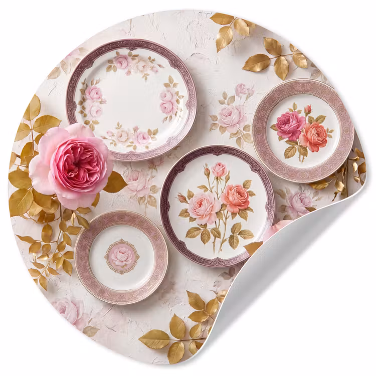 Behangcirkel - Bloemen - Patroon - Vintage - Roze - Decoratie — 1