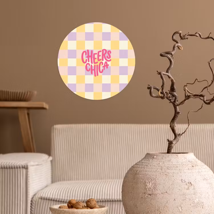 Behangcirkel - Cheers Chica - Ruitjes - Lila - Geel — 2