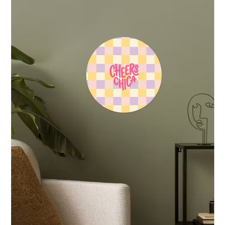 Behangcirkel - Cheers Chica - Ruitjes - Lila - Geel — 3