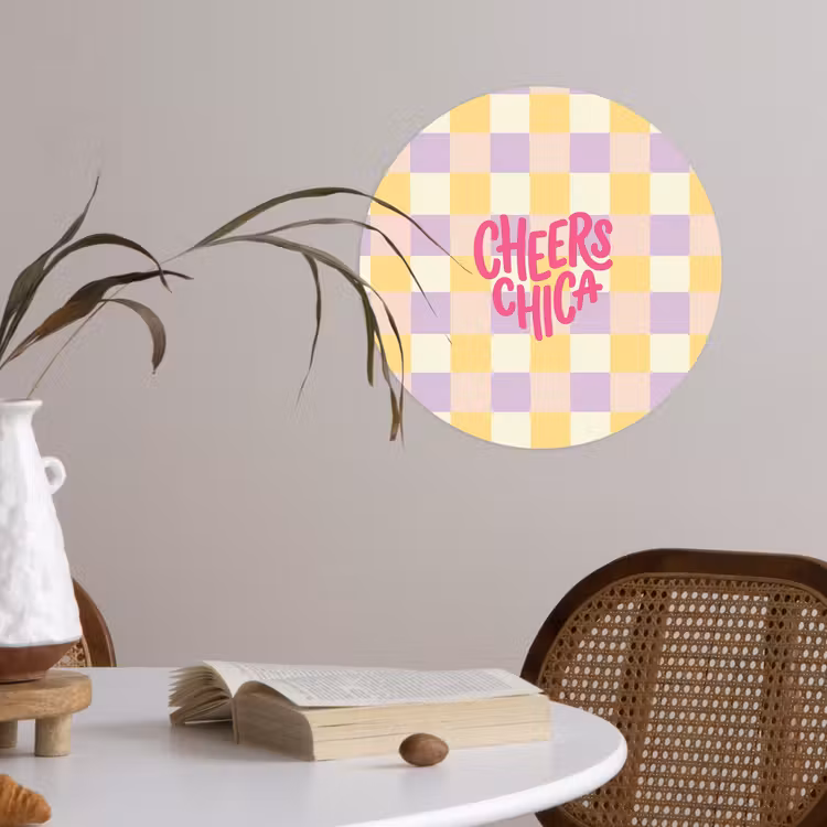 Behangcirkel - Cheers Chica - Ruitjes - Lila - Geel — 4