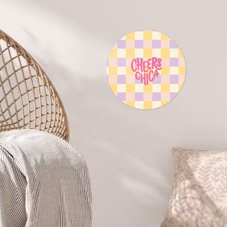 Behangcirkel - Cheers Chica - Ruitjes - Lila - Geel — 5