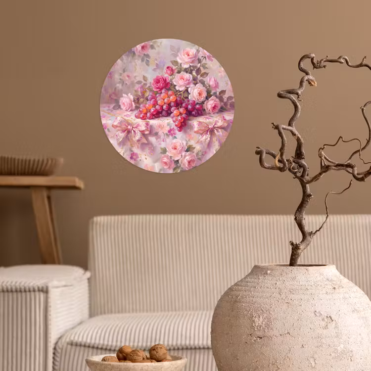Behangcirkel - Eten - Bloemen - Stilleven - Roze - Goud — 2