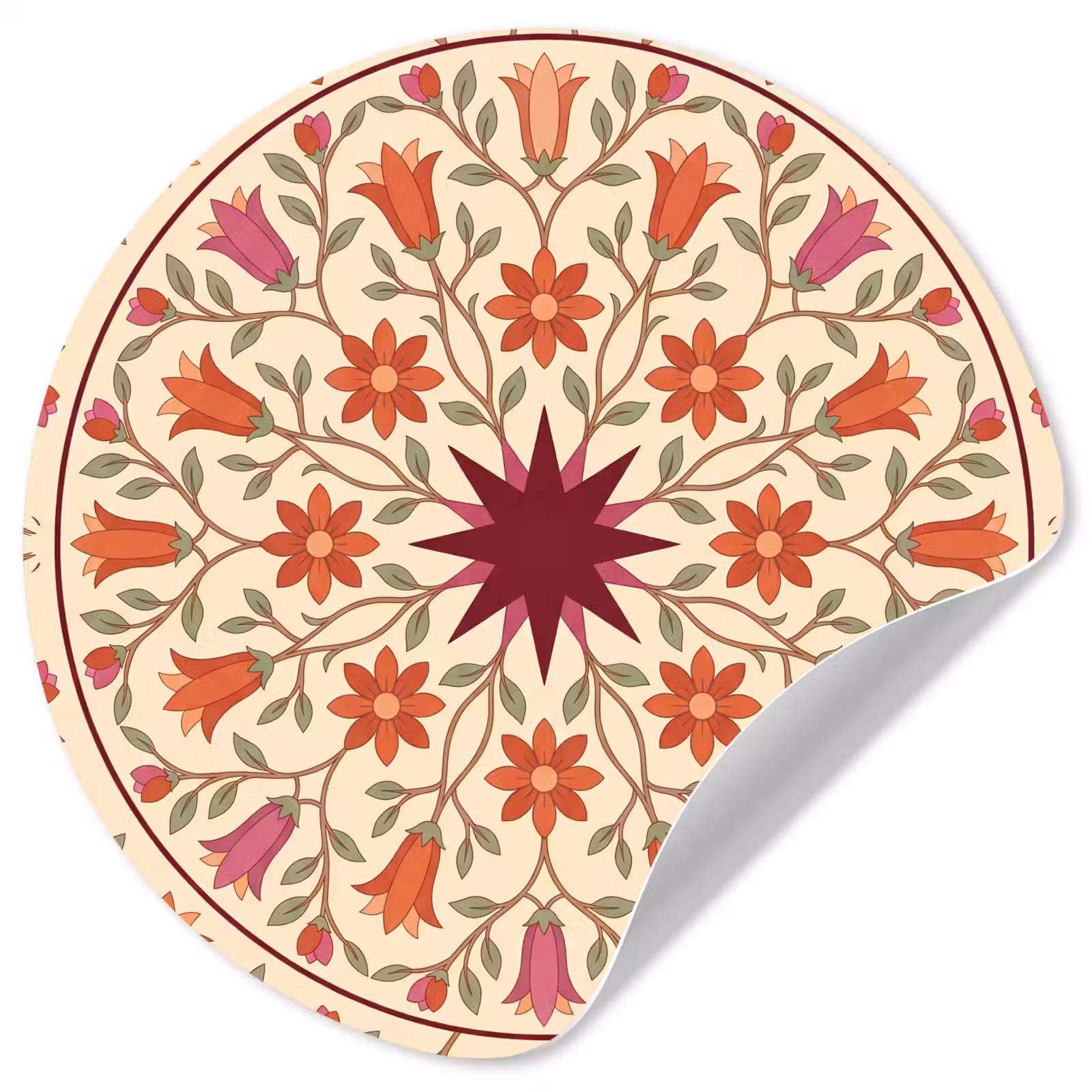 Behangcirkel - Bloemen - Mandala - Decoratief - Rood — 1