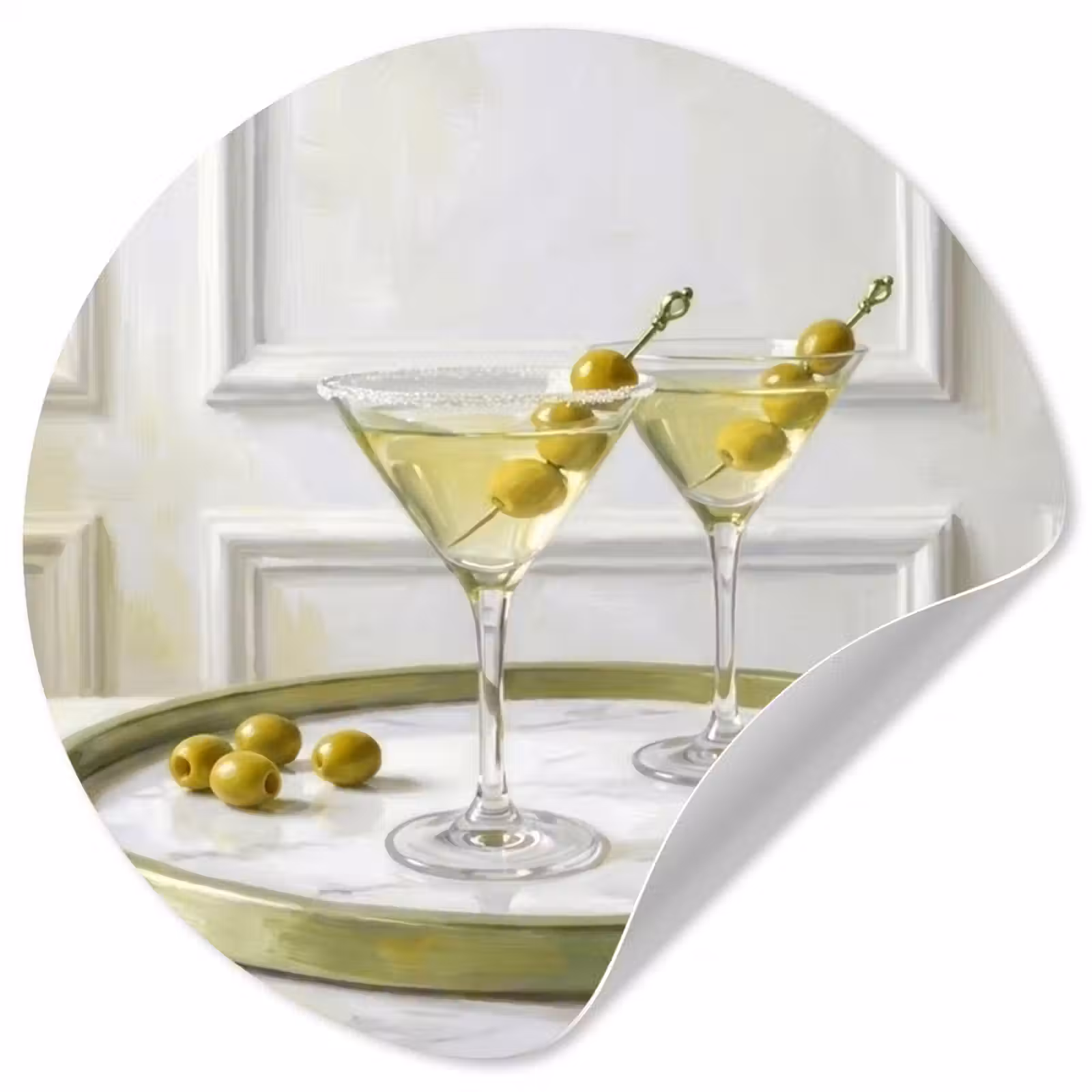 Behangcirkel - Drank - Martini - Olijven - Modern - Wit — 1