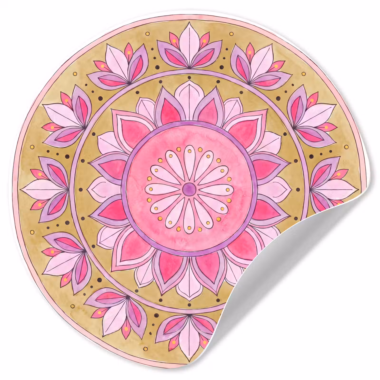 Behangcirkel - Mandala - Patroon - Kunst - Aquarel - Roze — 1