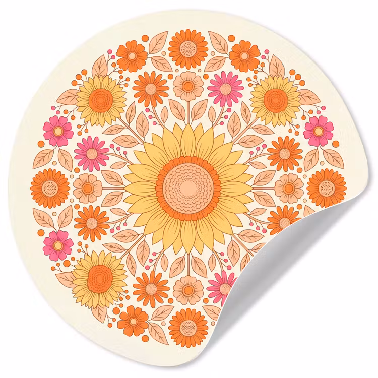 Behangcirkel - Bloemen - Mandala - Patroon - Kleurrijk — 1
