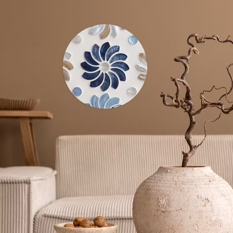 Behangcirkel - Bloemen - Parelmoer - Abstract - Patroon - Blauw — 2