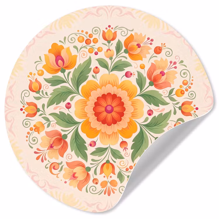 Behangcirkel - Bloemen - Patroon - Decoratief - Oranje — 1