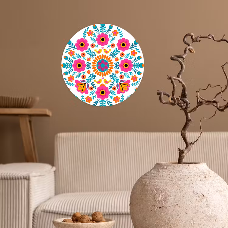 Behangcirkel - Bloemen - Vogel - Patroon - Kleurrijk - Modern — 2