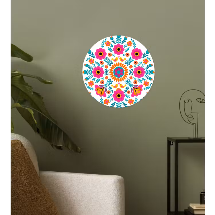 Behangcirkel - Bloemen - Vogel - Patroon - Kleurrijk - Modern — 3