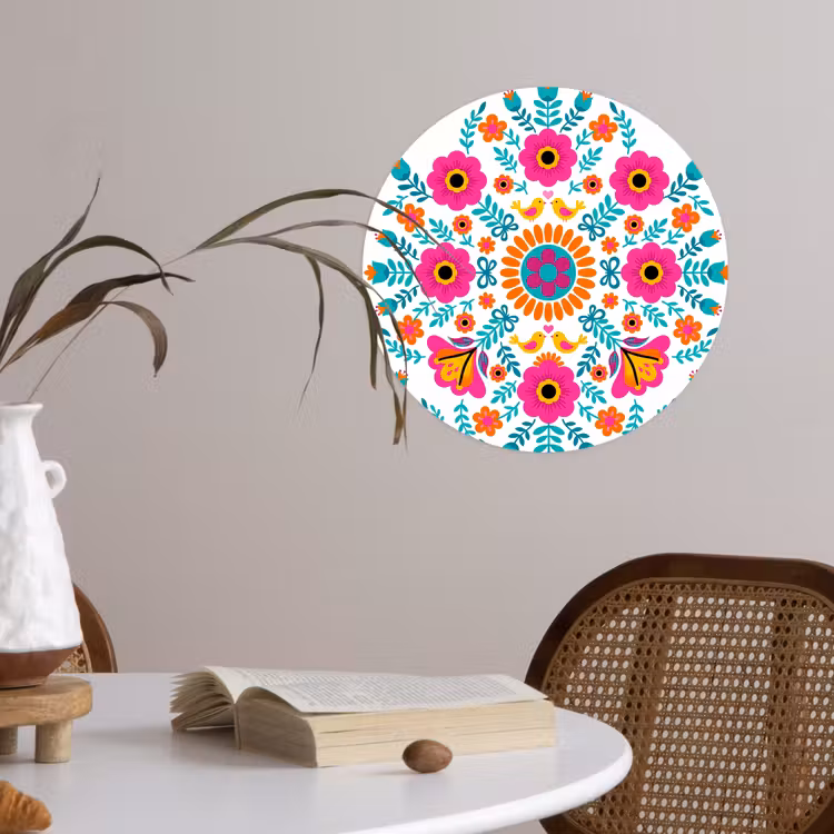 Behangcirkel - Bloemen - Vogel - Patroon - Kleurrijk - Modern — 4