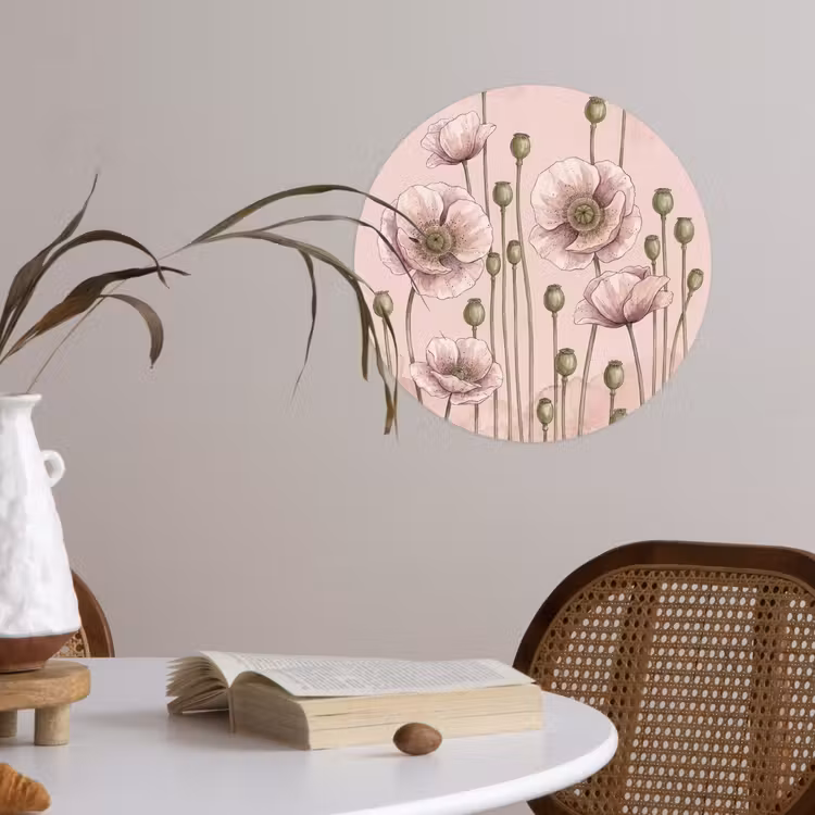 Behangcirkel - Bloemen - Zomer - Natuur - Aquarel - Roze — 4