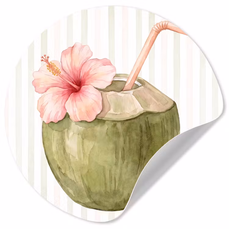 Behangcirkel - Kokosnoot - Drank - Tropisch - Illustratie - Zomer — 1