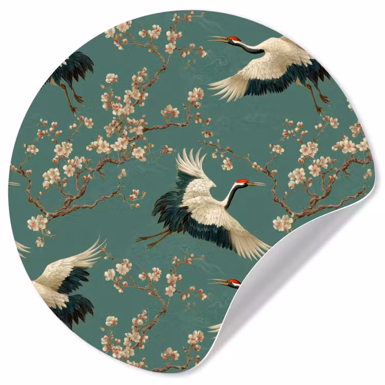 Behangcirkel - Kersenbloesem - Kraamvogels - Groen — 1