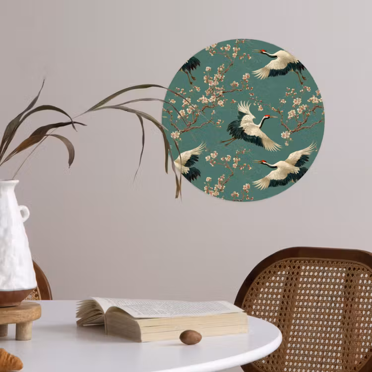 Behangcirkel - Kersenbloesem - Kraamvogels - Groen — 4