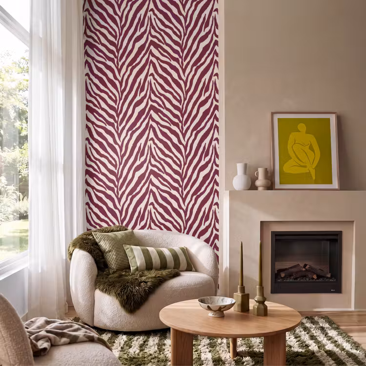 Behang - Zebra - Motief - Bordeaux - Rood — 1