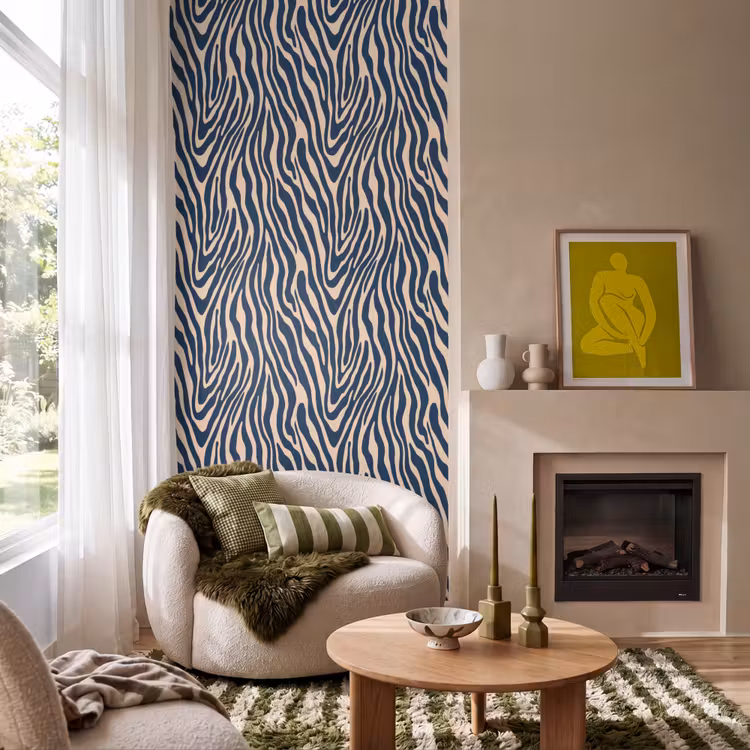Behang - Zebra - Patroon - Blauw - Beige — 1