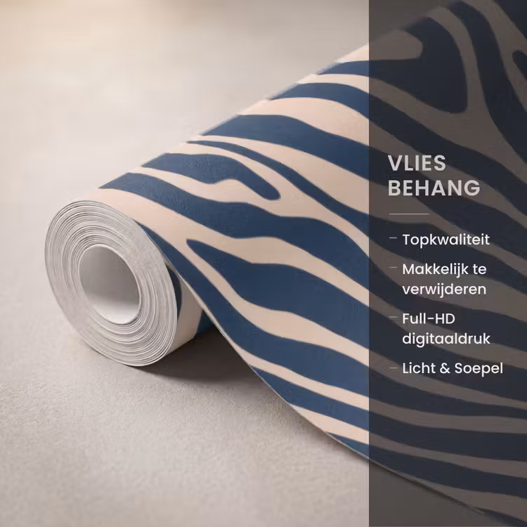 Behang - Zebra - Patroon - Blauw - Beige — 3