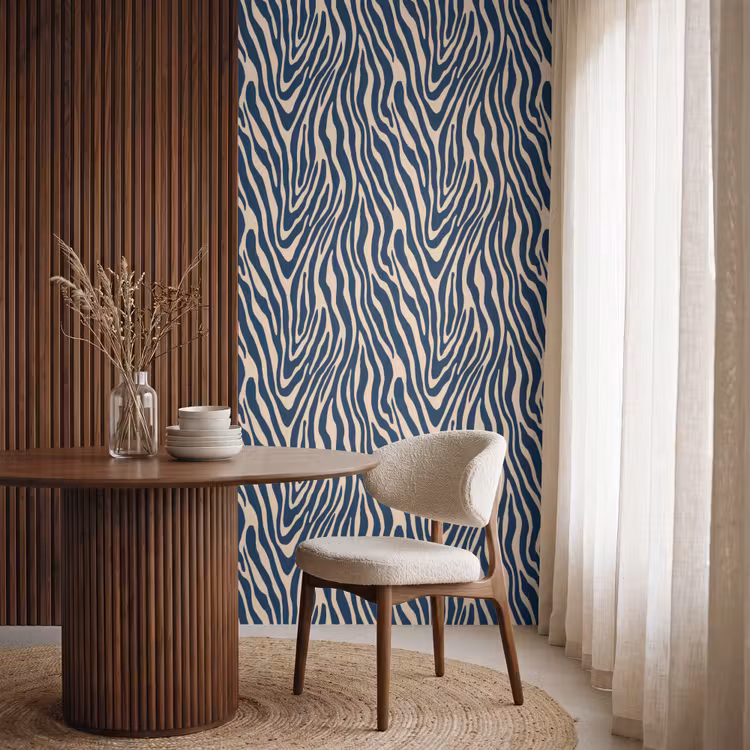 Behang - Zebra - Patroon - Blauw - Beige — 4
