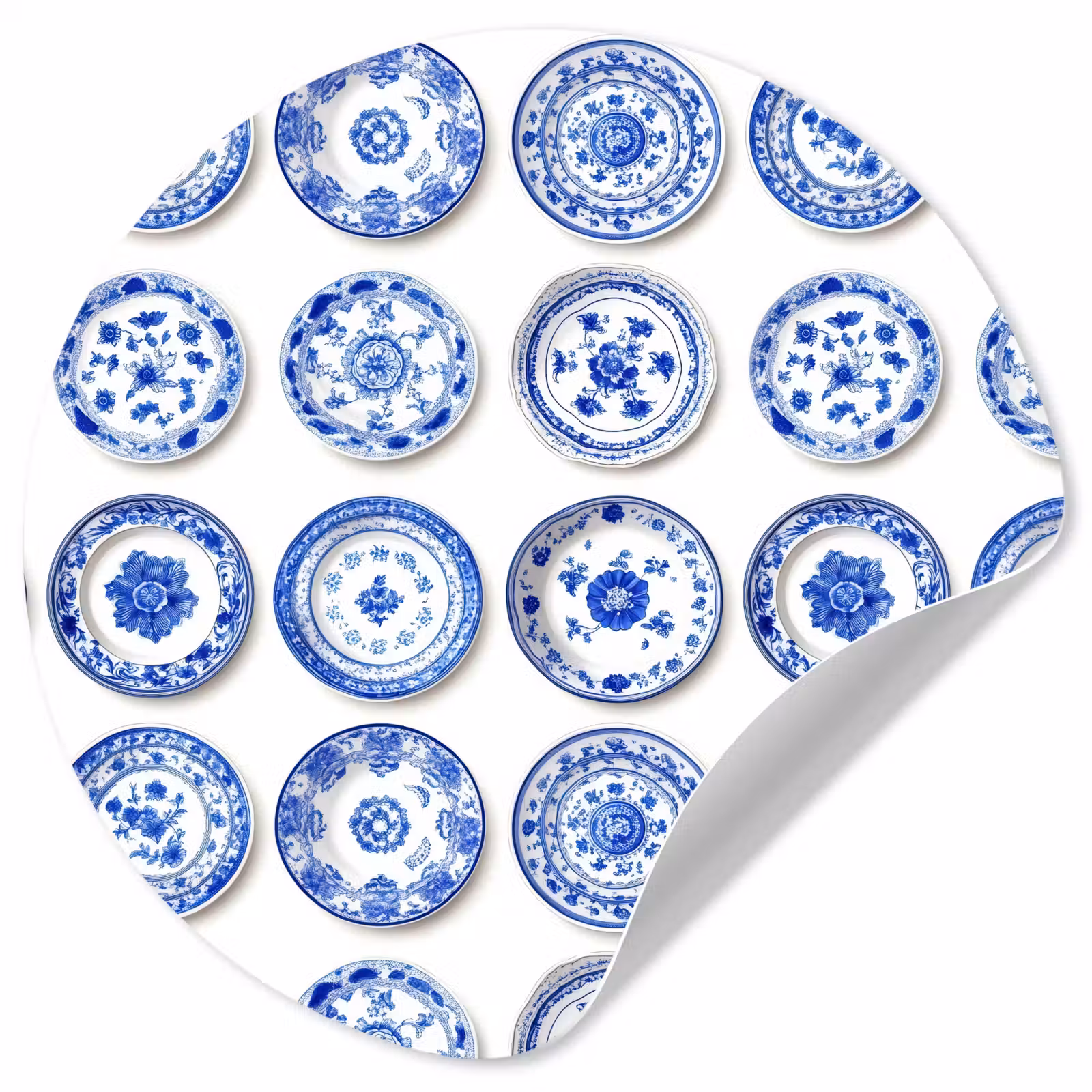 Behangcirkel - Borden - Bloemen - Patroon - Blauw — 1
