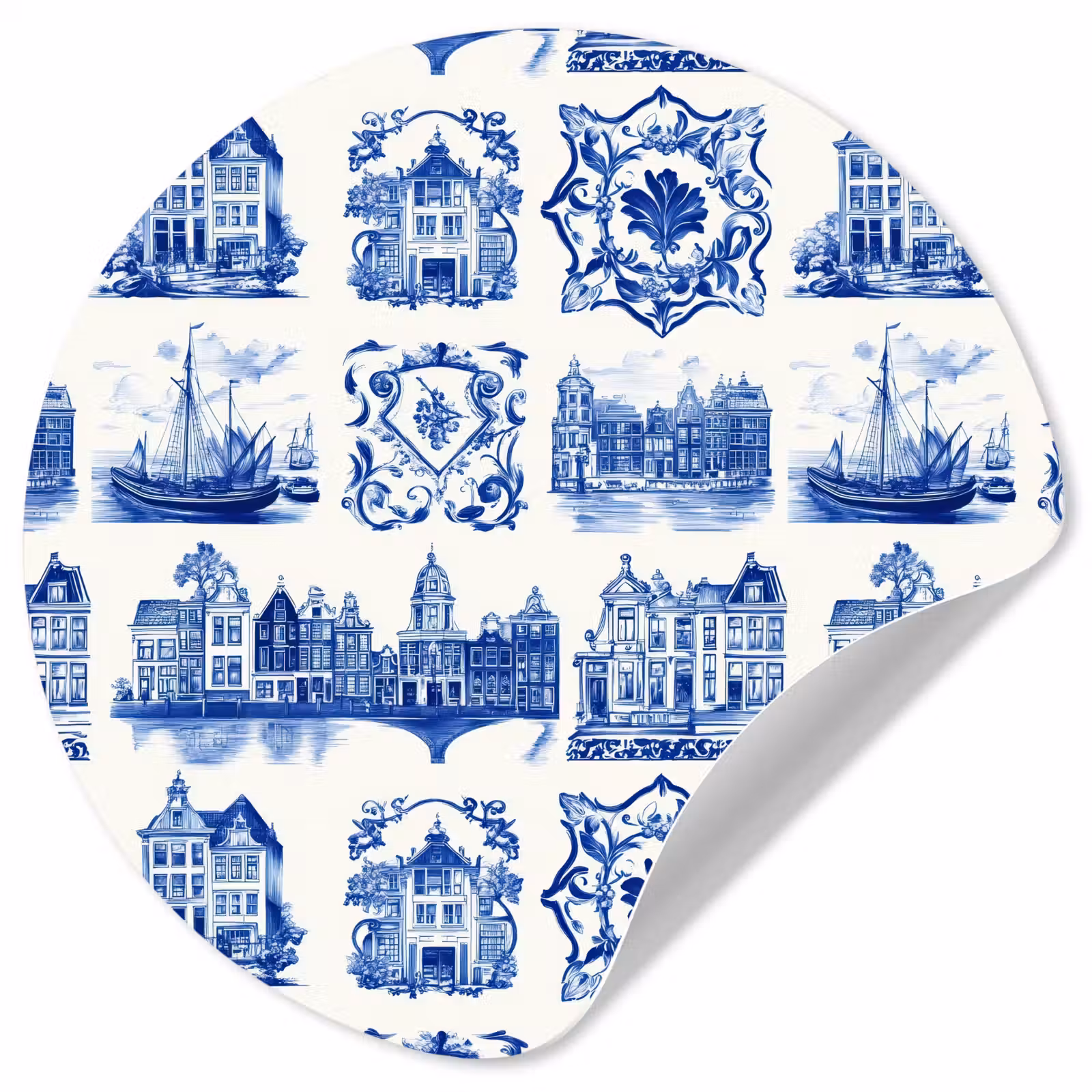Behangcirkel - Huizen - Schepen - Blauw — 1