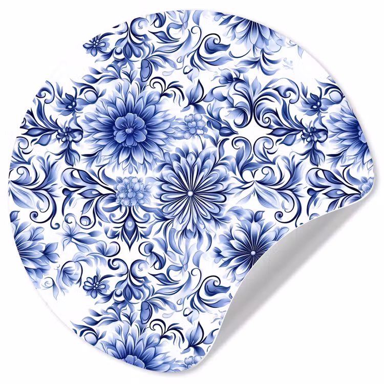 Behangcirkel - Bloemen - Blauw - Patroon - Wit — 1