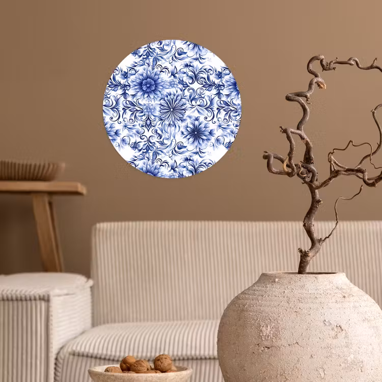 Behangcirkel - Bloemen - Blauw - Patroon - Wit — 2
