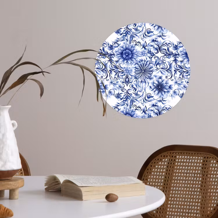 Behangcirkel - Bloemen - Blauw - Patroon - Wit — 4