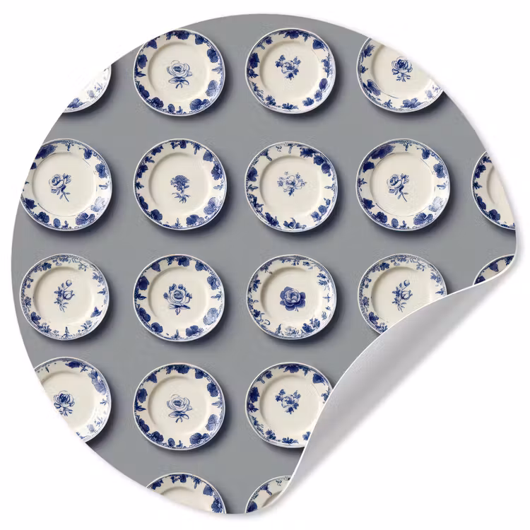 Behangcirkel - Borden - Bloemen - Blauw - Wit — 1