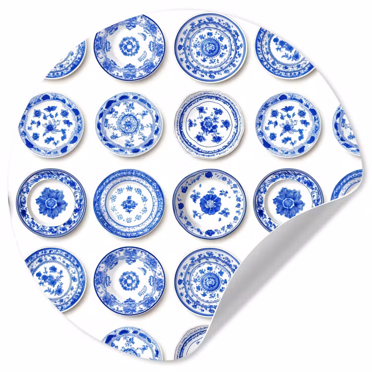 Behangcirkel - Borden - Bloemen - Patroon - Blauw — 1
