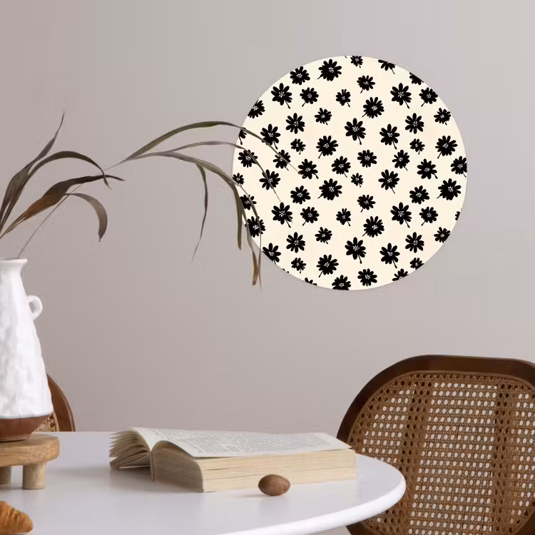 Behangcirkel - Madeliefjes - Grafisch - Zwart - Beige — 4