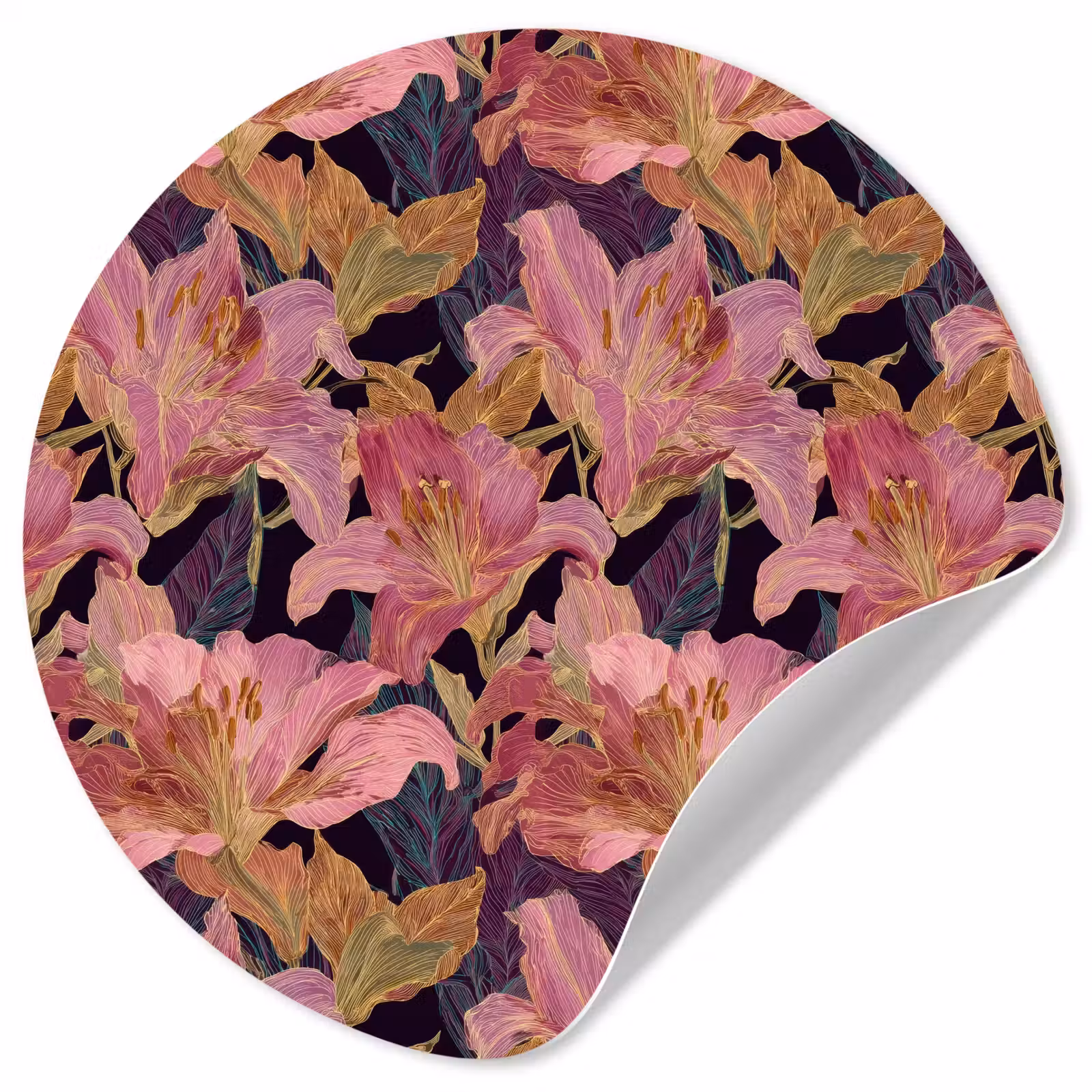 Behangcirkel - Lelies - Patroon - Roze - Goud — 1