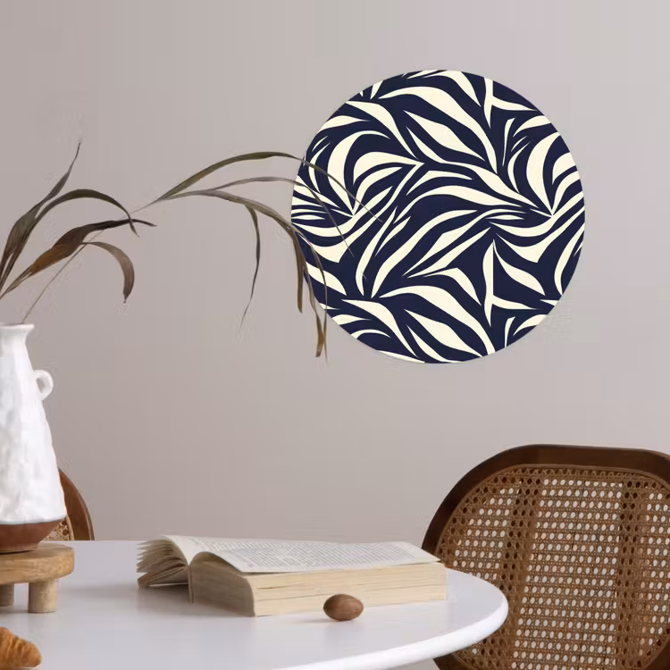 Behangcirkel - Bladvormen - Blauw - Patroon - Wit — 4