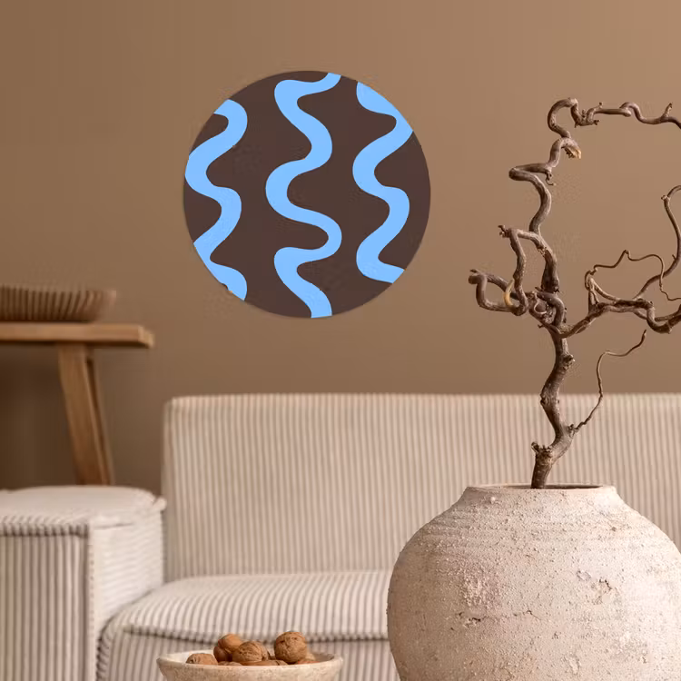 Behangcirkel - Kronkelende lijnen - Blauw - Bruin - Minimalistisch — 2
