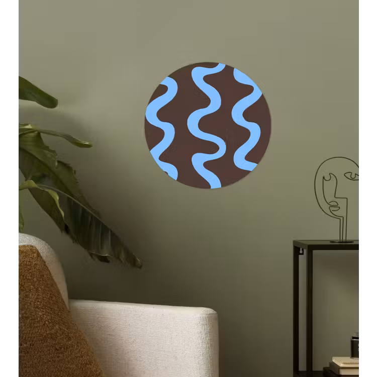 Behangcirkel - Kronkelende lijnen - Blauw - Bruin - Minimalistisch — 3