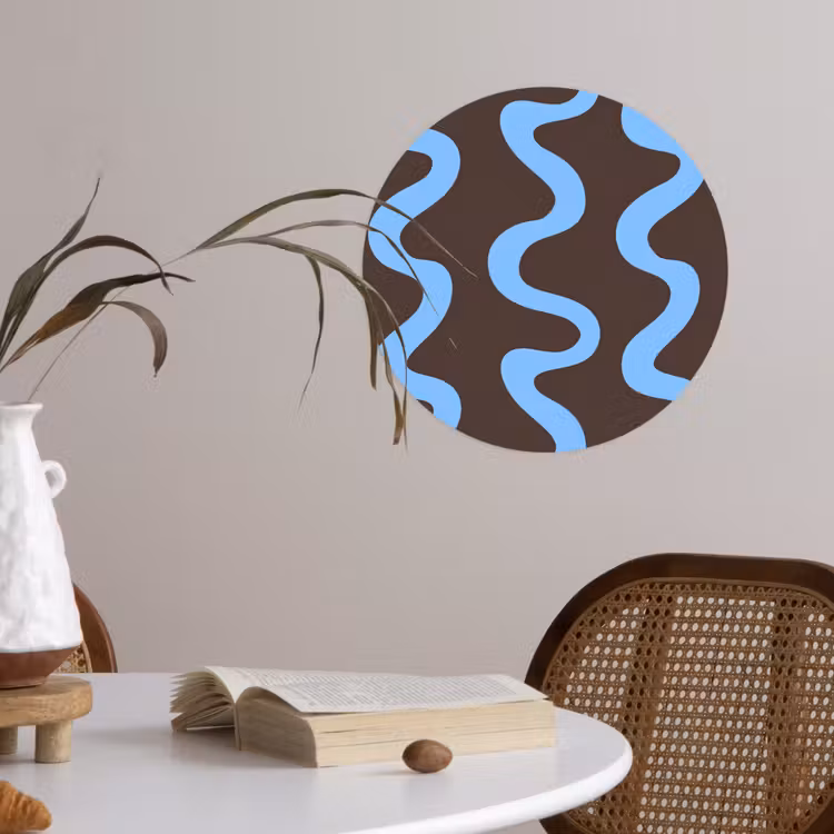Behangcirkel - Kronkelende lijnen - Blauw - Bruin - Minimalistisch — 4