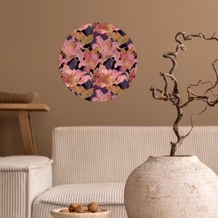 Behangcirkel - Lelies - Patroon - Roze - Goud — 2