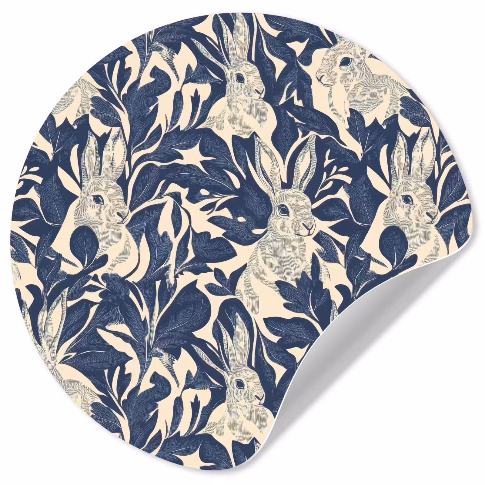 Behangcirkel - Hazen - Bladeren - Patroon - Blauw - Beige — 1