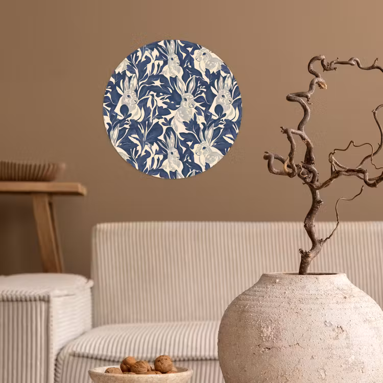 Behangcirkel - Hazen - Bladeren - Patroon - Blauw - Beige — 2