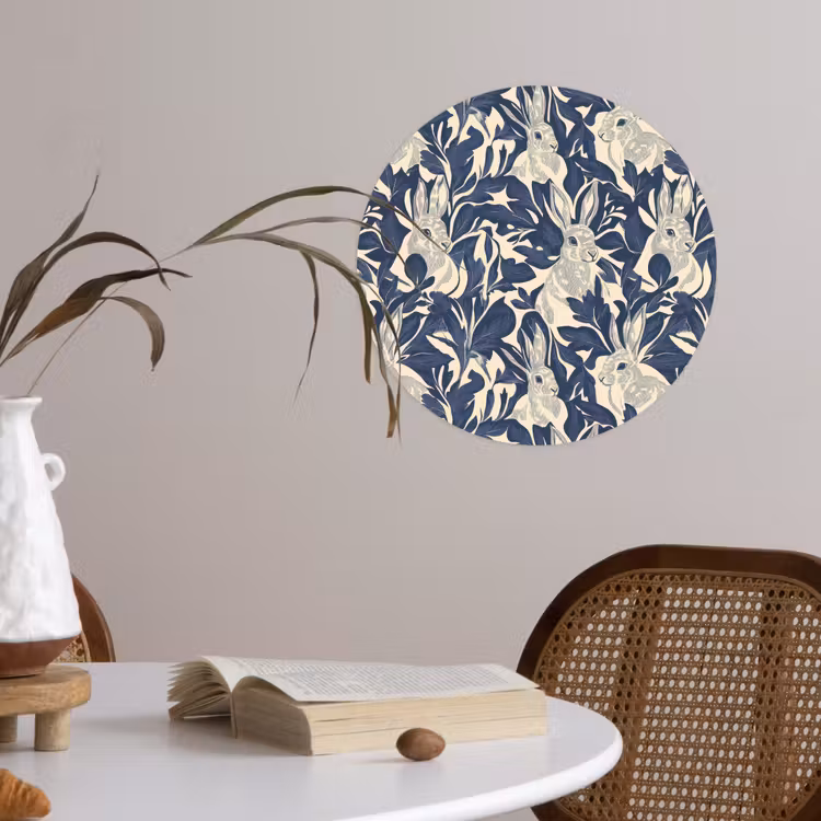 Behangcirkel - Hazen - Bladeren - Patroon - Blauw - Beige — 4