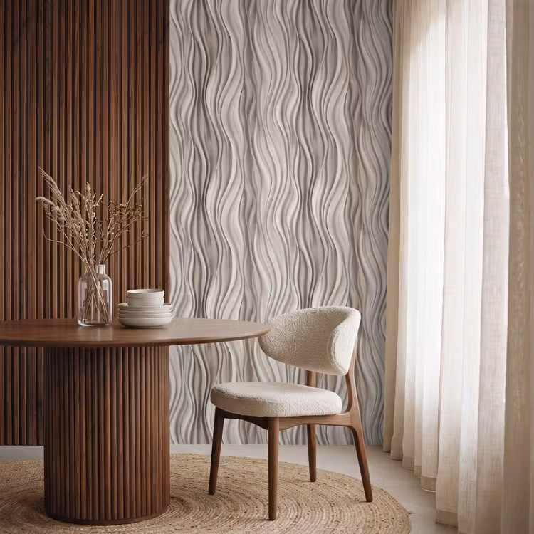 Behang - Golven - 3D - Crème — 4