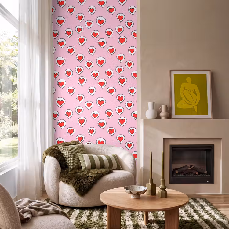 Behang - Hartjes - Patroon - Rood — 1