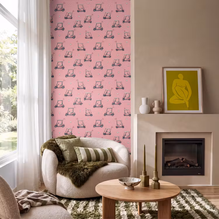 Behang - Golfkar - Retro - Roze — 1