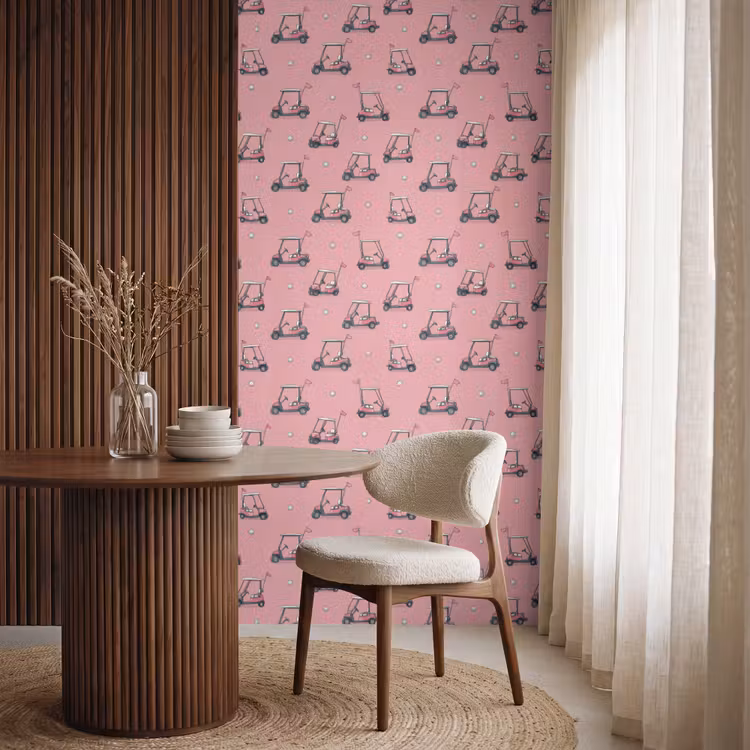 Behang - Golfkar - Retro - Roze — 4