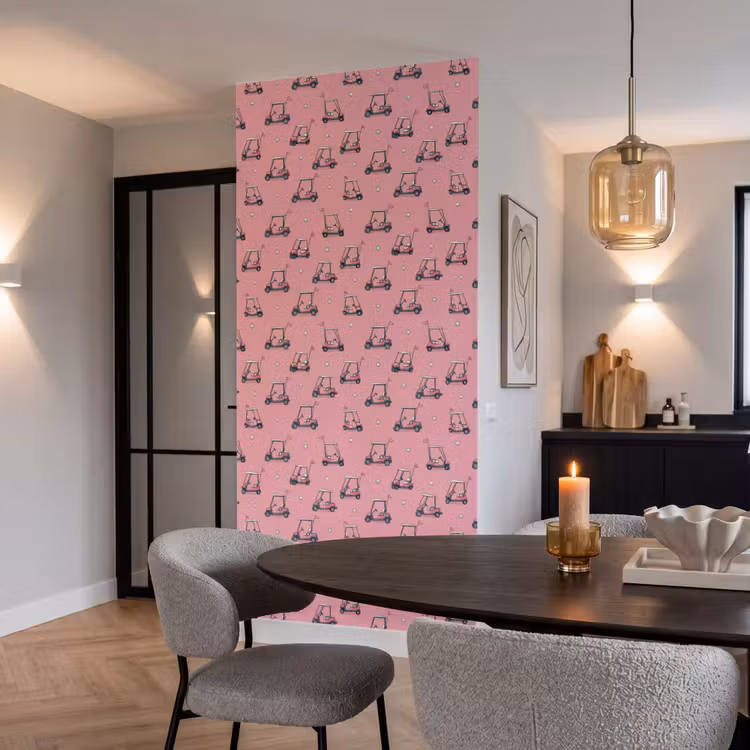 Behang - Golfkar - Retro - Roze — 5