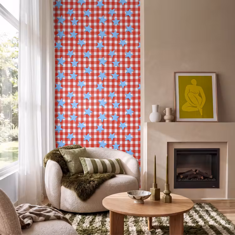 Behang - Ruit - Sterren - Rood — 1
