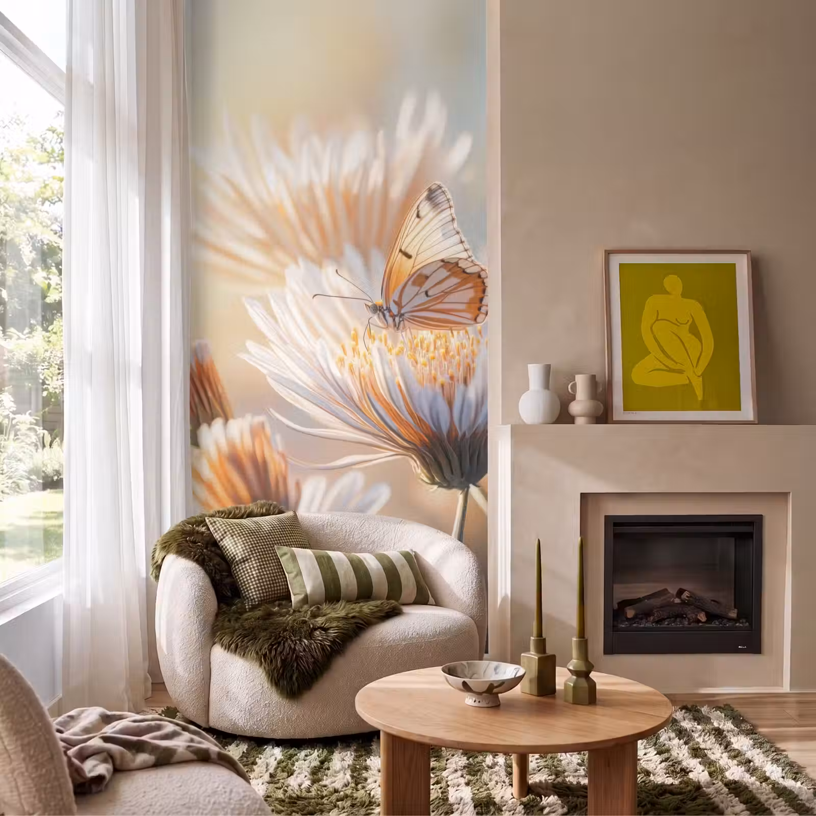 Behang - Vlinder - Bloem - Oranje — 1