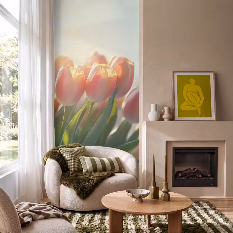 Behang - Tulpen - Roze - Zonnestralen — 1